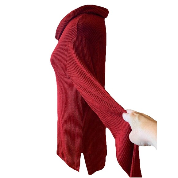 Chico’s Zenergy Sz 1 US 8/10 Sweater Ribbed Cowl Neck Red/Black Heather Tunic - Picture 2 of 10